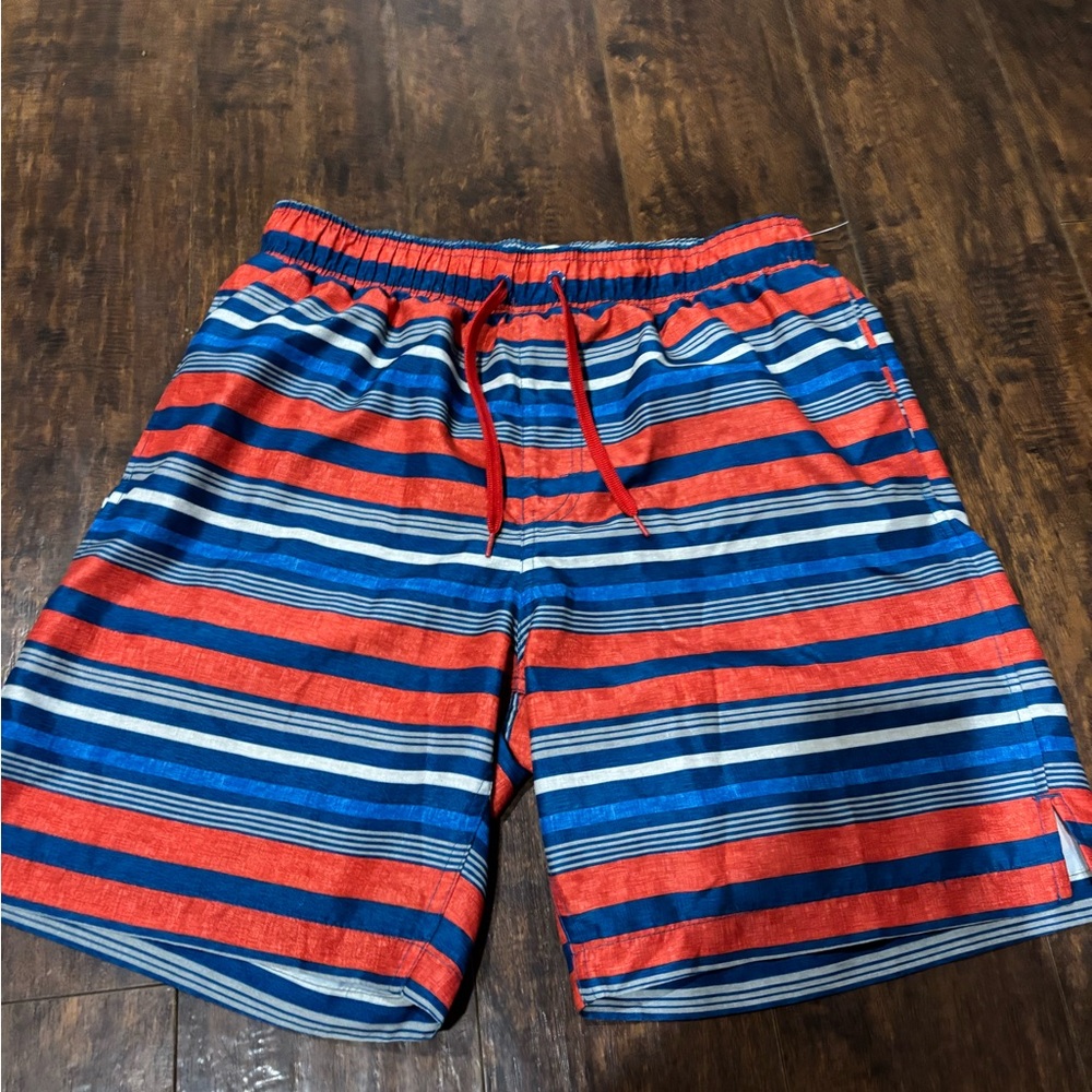 Old Navy Red, Blue & White Striped Swim Trunks